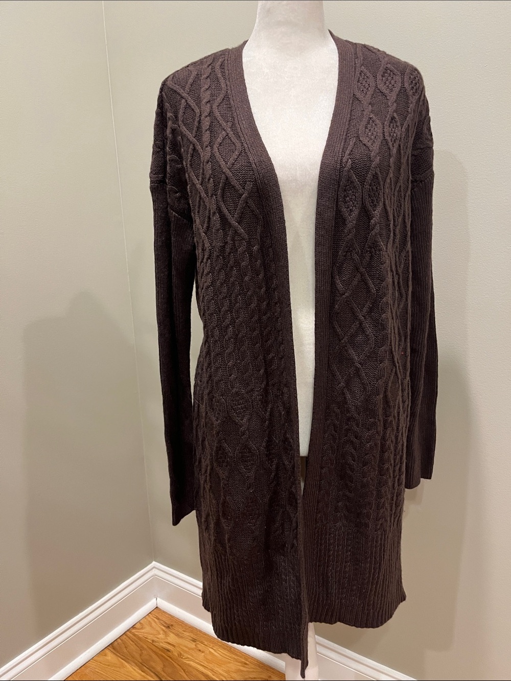 Chico’s Cable Knit Open Front Long cardigan Sweater
